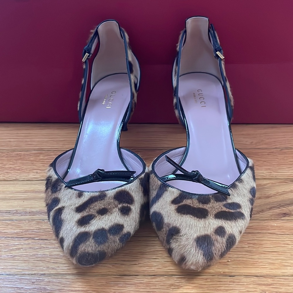 Gucci leopard print kitten heels